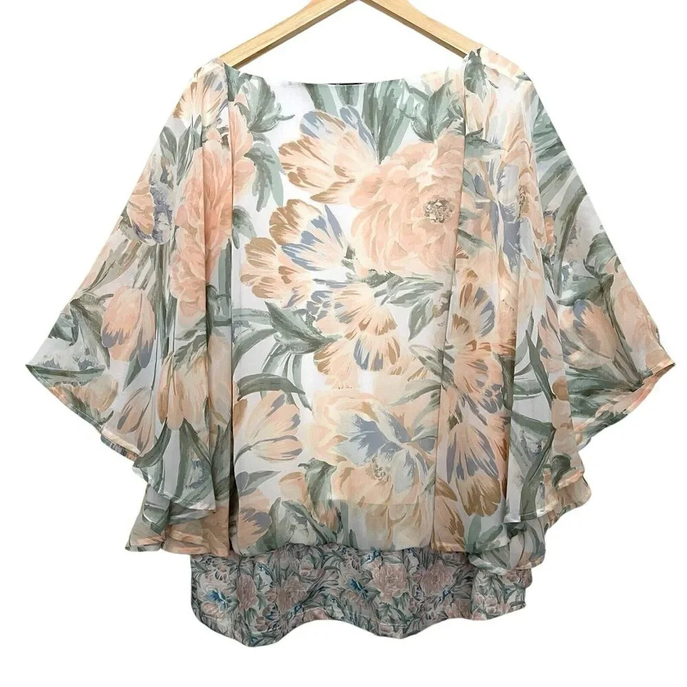 Multiples Floral Flutter Sleeve Oversized Top Boh… - image 2
